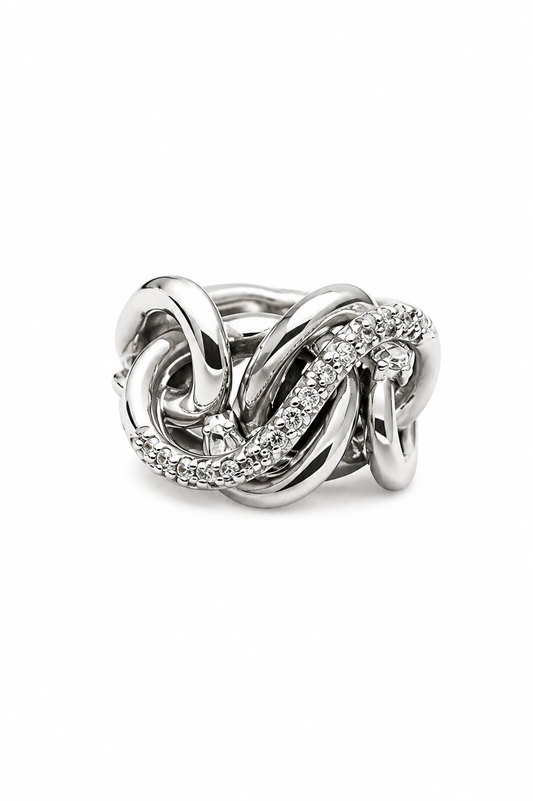 Anello Doppio Nodo Savoia con Diamanti
